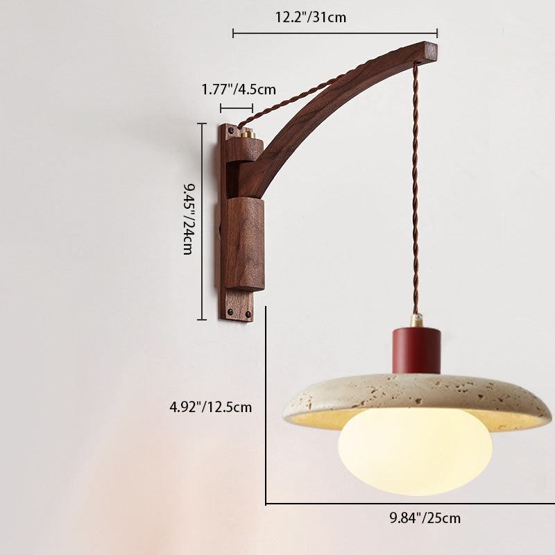 Japanese Wabi-Sabi Solid Wood Glass Horn 1-Light Wall Sconce Lamp