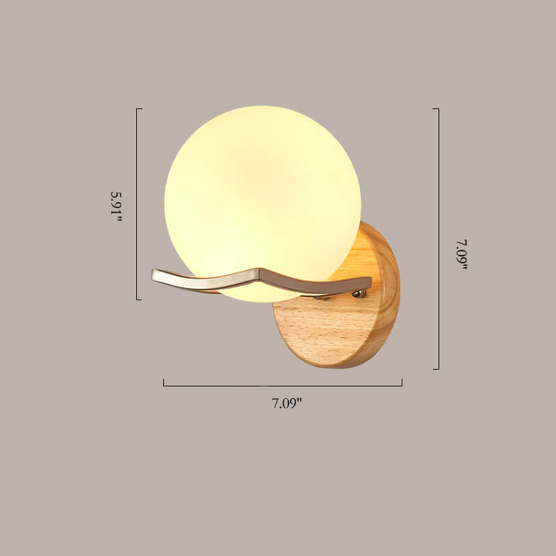 مصباح حائط خشبي زجاجي بسيط إسكندنافي بإضاءة واحدة