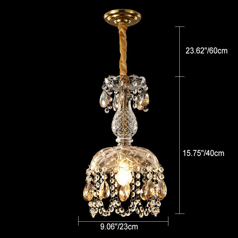 Traditional European Round Flower Crystal Hardware 1-Light Pendant Light For Living Room
