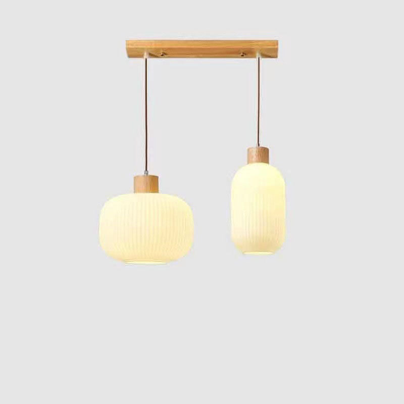 Japanese Minimalist Log Wood Strip Glass Jar 1/2/3 Light Island Light Chandelier