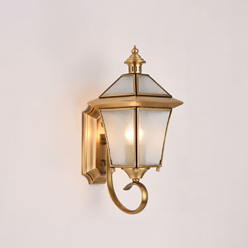European Modern Luxury Quadrilateral Brass Glass Waterproof 1-Light Outdoor Wall Sconce Lamp