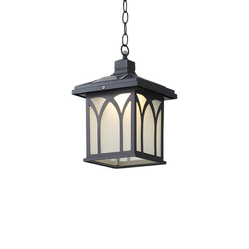 Traditional European Solar Waterproof Aluminum Glass Cubic Pane LED Pendant Light For Garden
