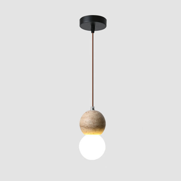 Nordic Modern Minimalist Semi-Circular Plate Yellow Travertine Solid Wood Glass 1-Light Pendant Light
