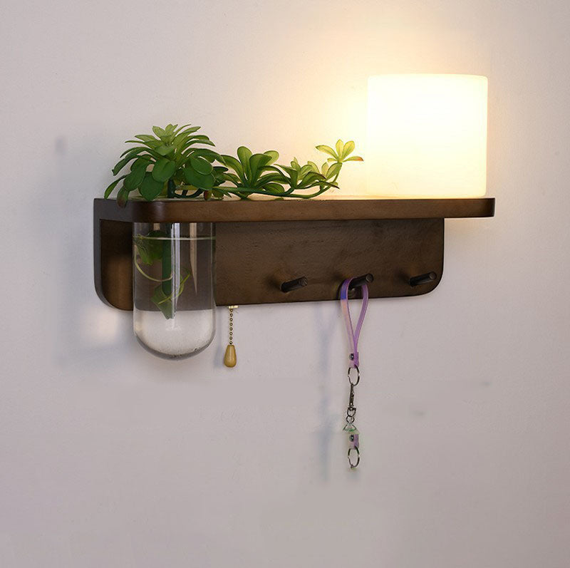 مصباح حائطي نورديكي إبداعي من خشب الجوز، مزود بحبل سحب زجاجي، مزود بمصباح واحد