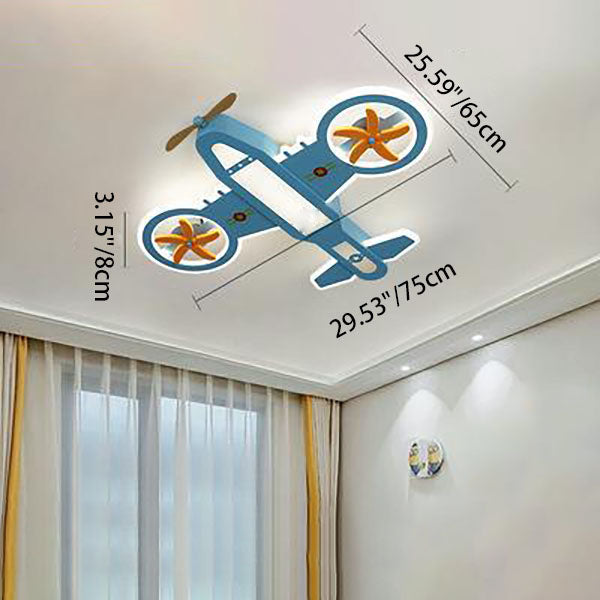 Contemporary Creative Hardware Kids Aircraft LED Downrods Ceiling Fan Light For Bedroom