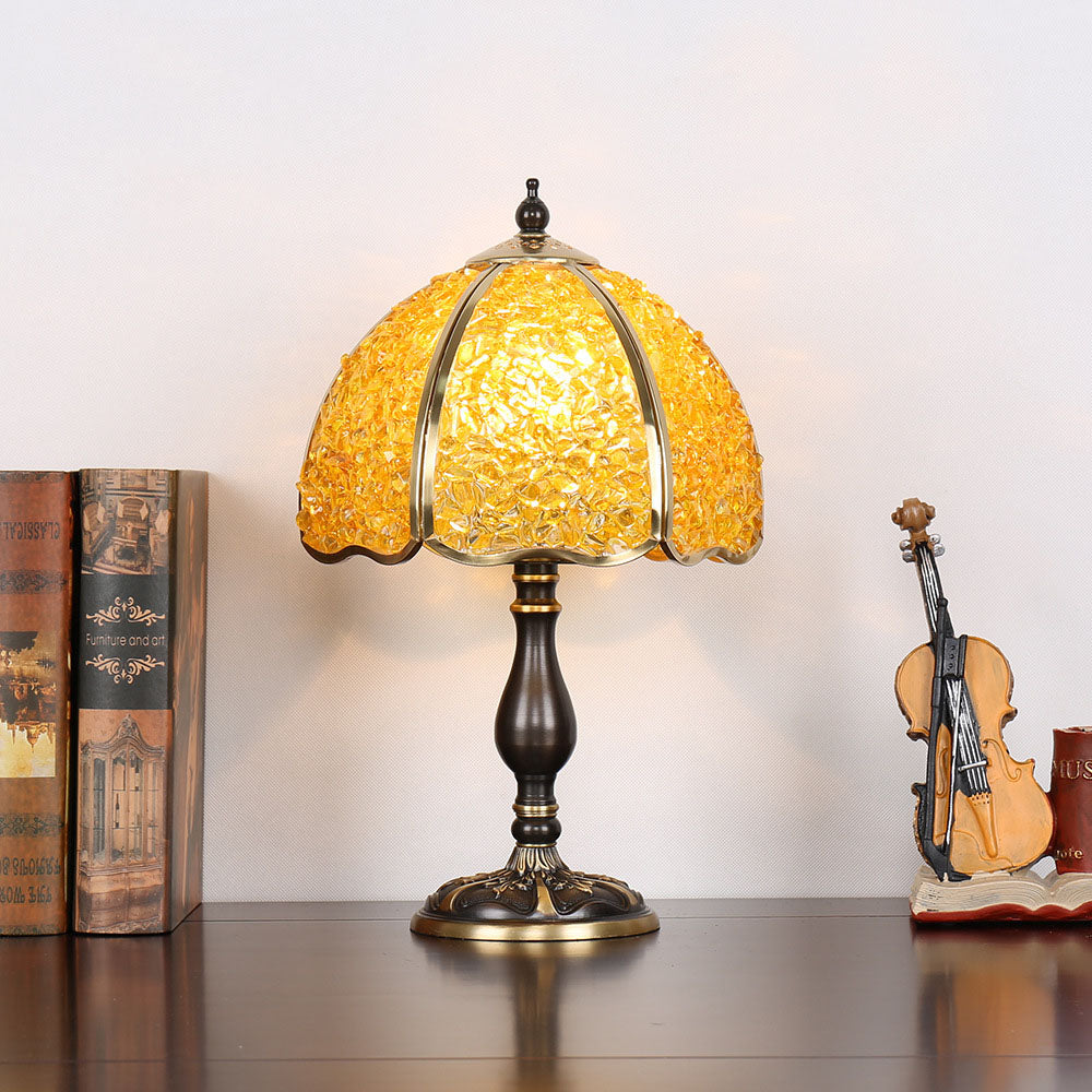 Contemporary Creative Colored Crystal Copper Flower 1-Light Table Lamp For Bedroom