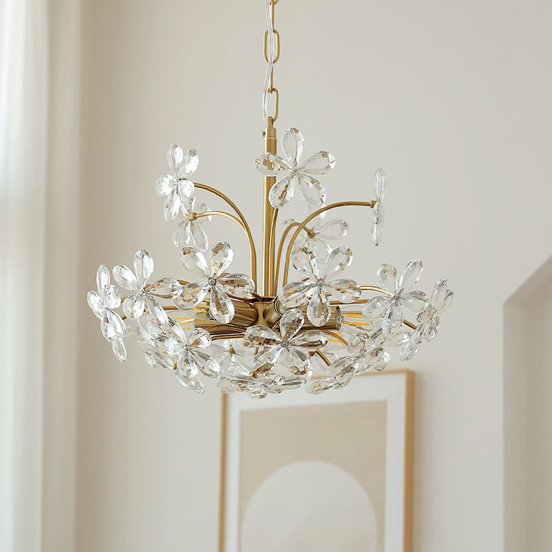 Traditional Vintage Petal Iron Crystal 6/8 Light Island Light Chandelier For Bedroom