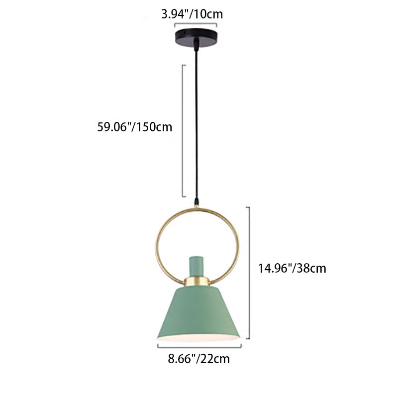 Contemporary Nordic Cone Shade Gold Ring 1-Light Pendant Light For Dining Room