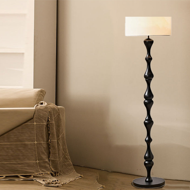 Traditional Vintage Cylindrical Solid Wood Fabric Iron 1-Light Standing Floor Lamp For Bedroom
