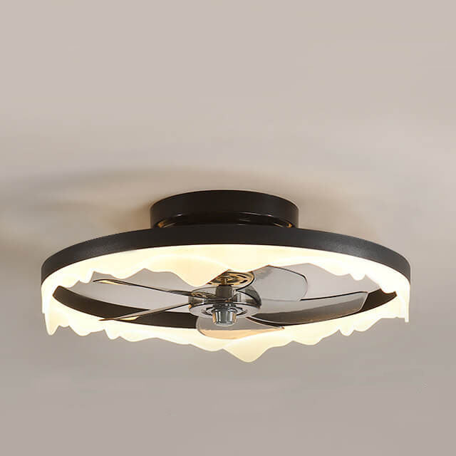 Minimalist Round Acrylic Border LED Semi-Flush Mount Ceiling Fan Light
