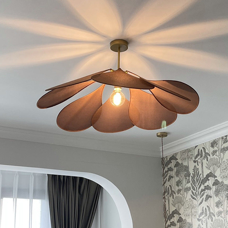 Contemporary Boho Petal Fabric Lampshade 1-Light Pendant Light For Living Room