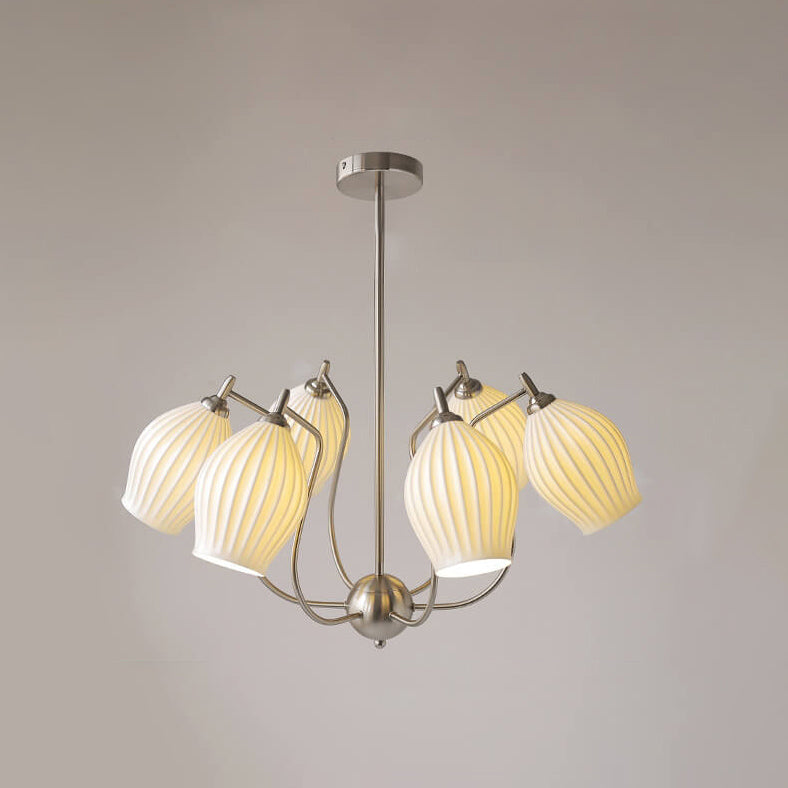Vintage Minimalist Tulip Ceramic 4/6 Light Chandelier