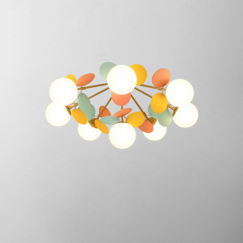 Contemporary Nordic Iron Acrylic Glass Flower Branch Round Ball 4/6/8 Light Semi-Flush Mount Ceiling Light For Living Room