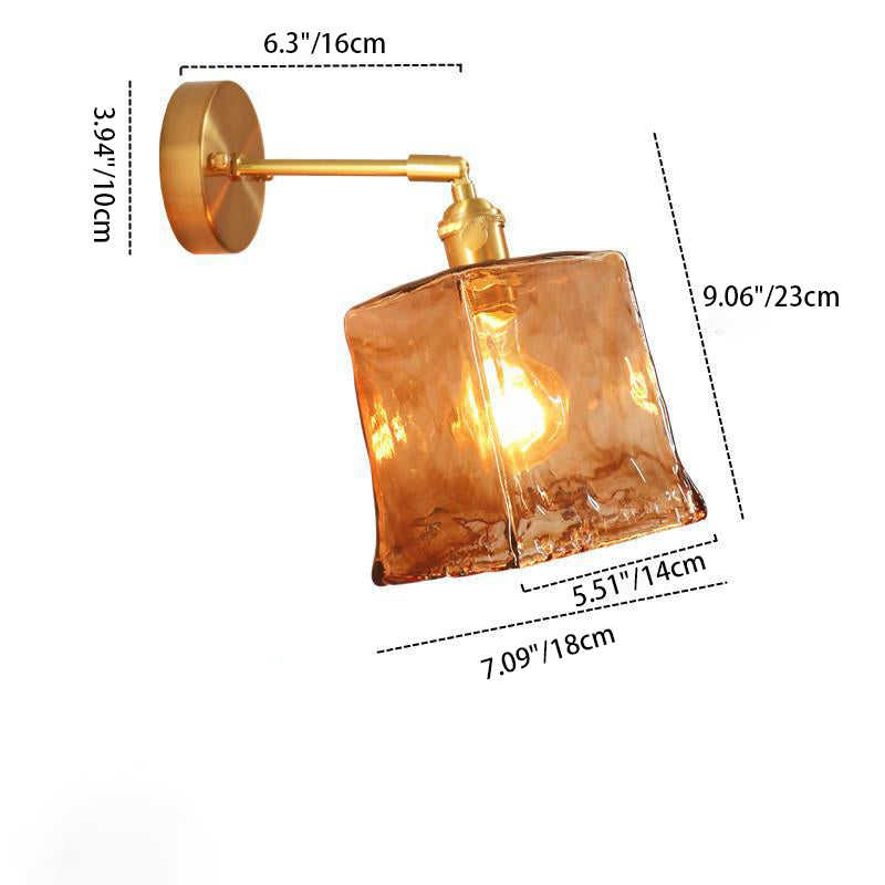 Modern Eclectic Amber Glass Geometric 1-Light Wall Sconce Lamp For Living Room