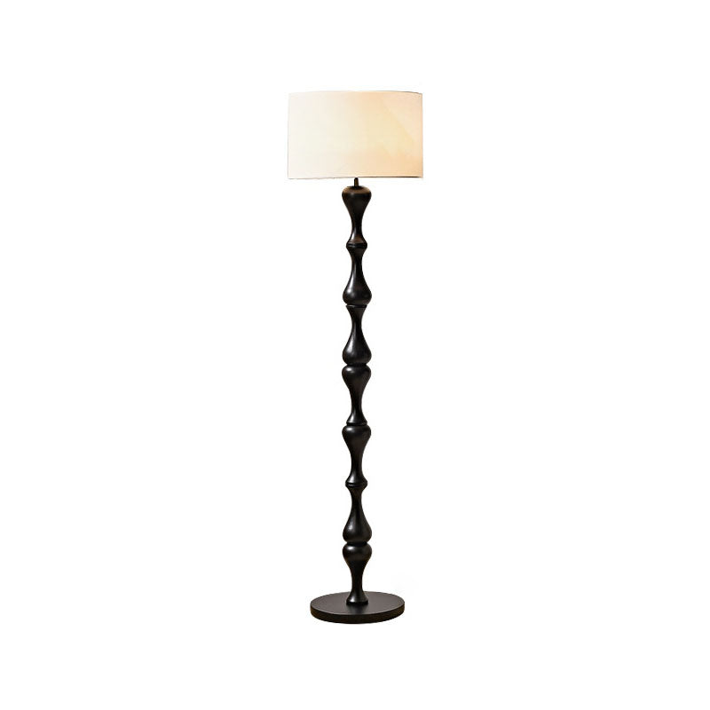 Traditional Vintage Cylindrical Solid Wood Fabric Iron 1-Light Standing Floor Lamp For Bedroom