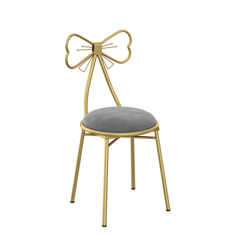 Contemporary Creative Bow Round Upholstered Velvet PU Leather Metal Vanity Stool Backrest For Bedroom