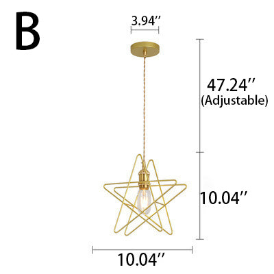 Industrial Creative Golden Heart & Pentagram Iron 1-Light Pendant Light
