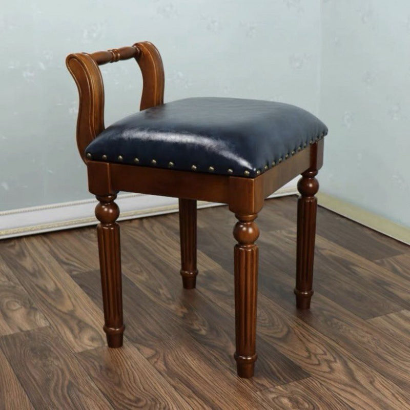 Traditional European Square Tufted Microfiber Leather Upholstered Vanity Stool Low Back For Bedroom
