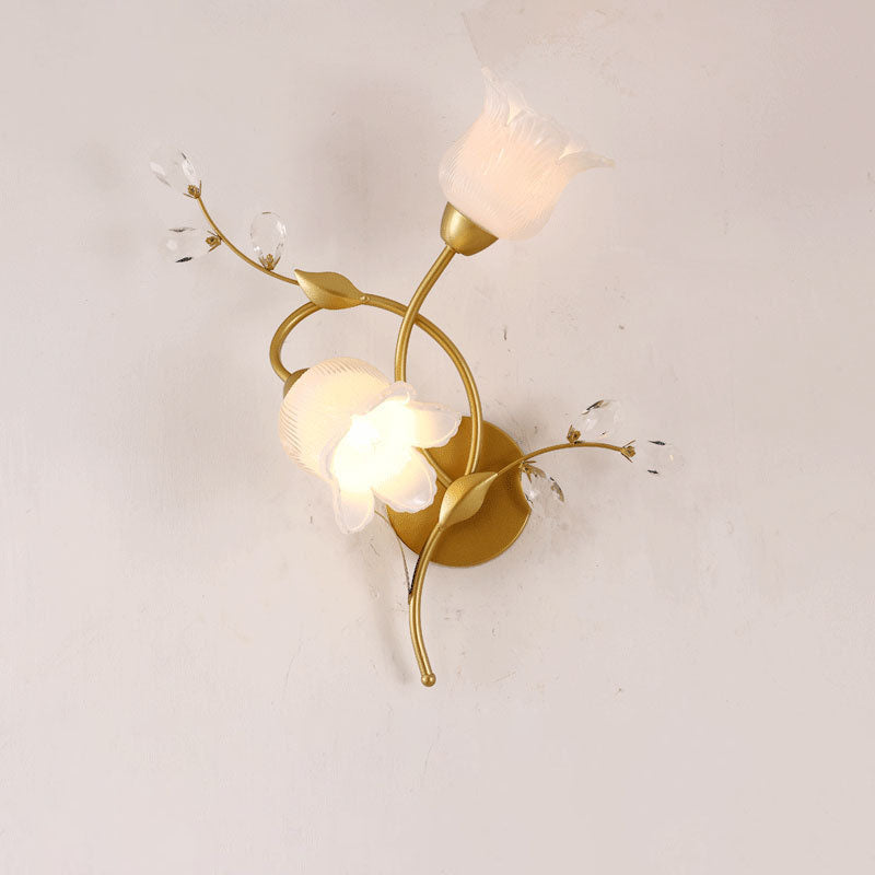 Modern Art Deco Flower Hardware Glass Crystal 2-Light Wall Sconce Lamp For Living Room