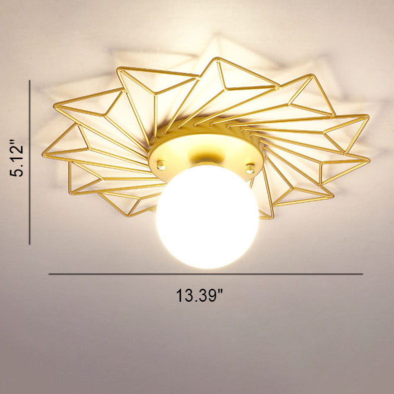 Nordic Light Luxury Sunflower Windmill Hardware Glass 1-Light Semi-Flush Mount Light