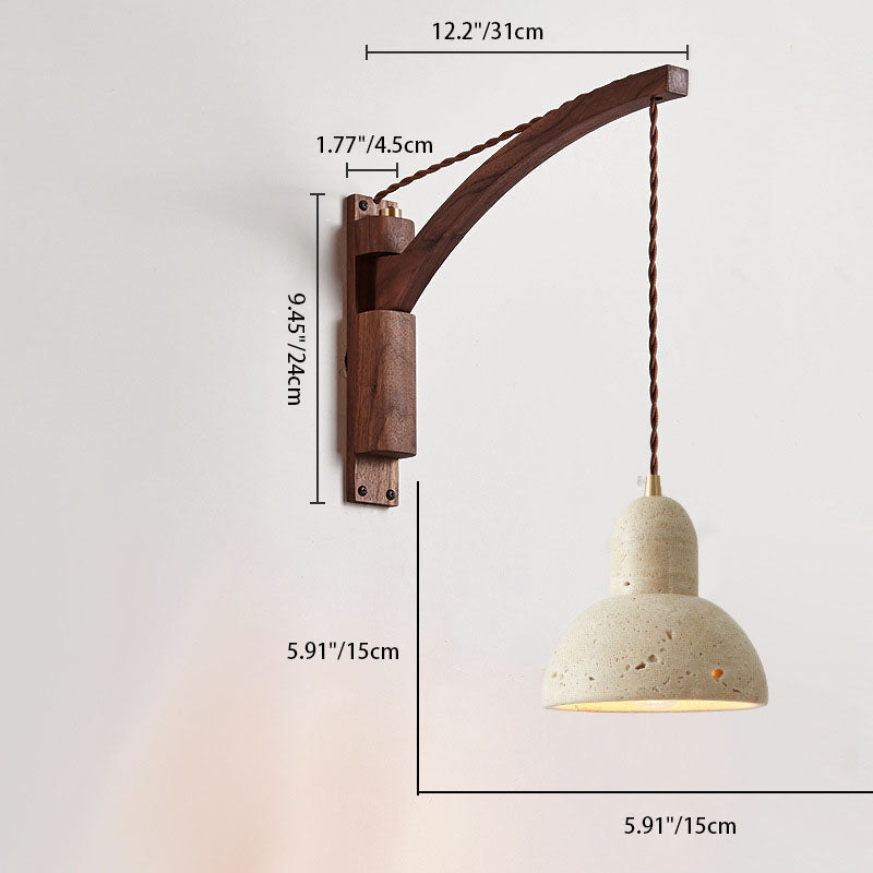 Japanese Wabi-Sabi Solid Wood Glass Horn 1-Light Wall Sconce Lamp