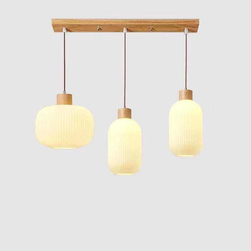 Japanese Minimalist Log Wood Strip Glass Jar 1/2/3 Light Island Light Chandelier