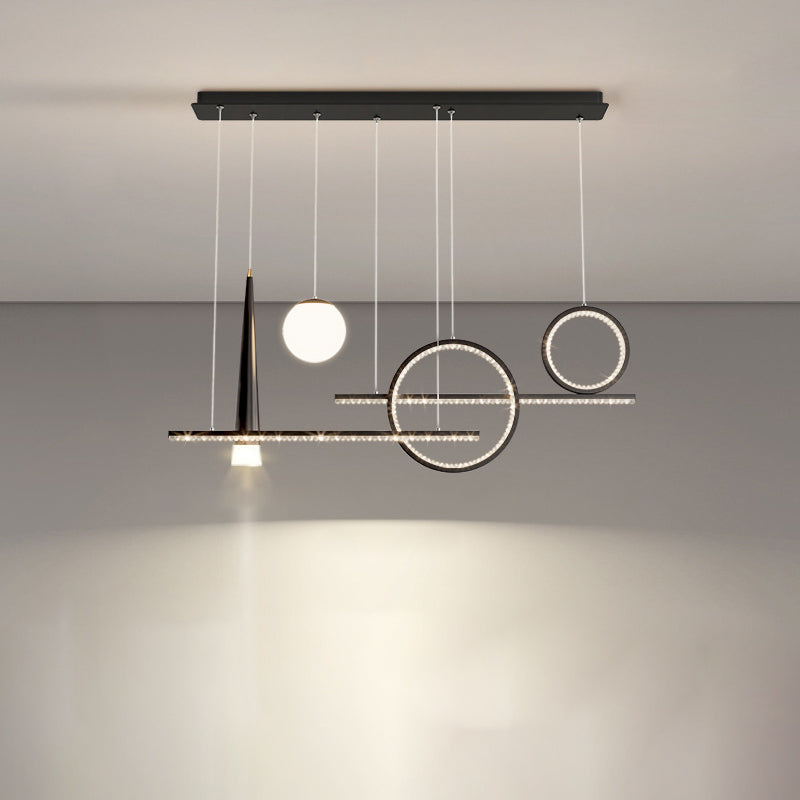 Contemporary Luxury Geometric Ring Glass Ball Shade LED Chandelier Island Light For Living Room