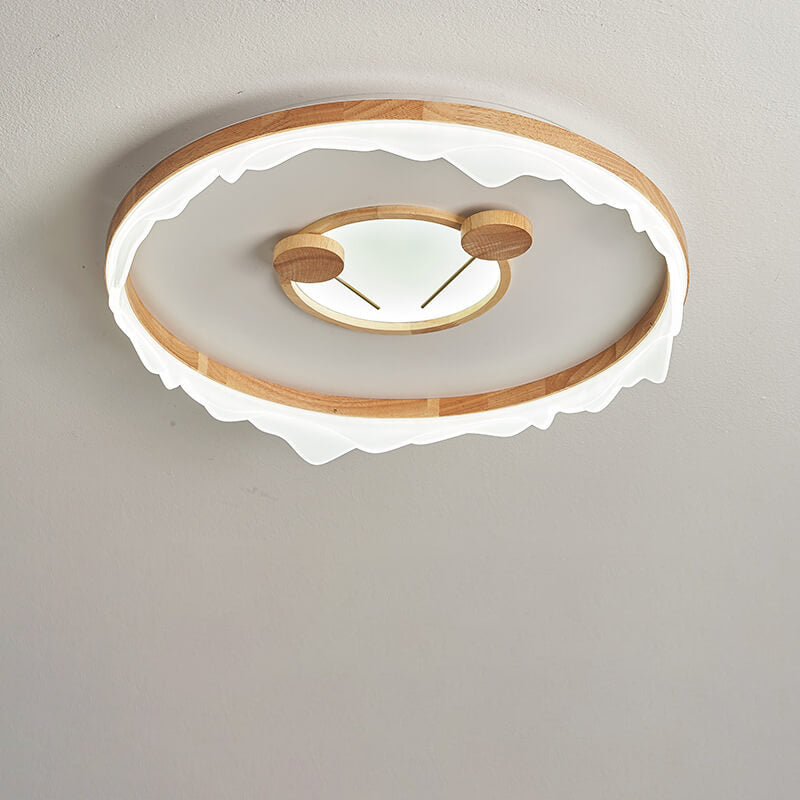 Japanese Cartoon Round Solid Wood Acrylic LED Flush Mount Ceiling Light