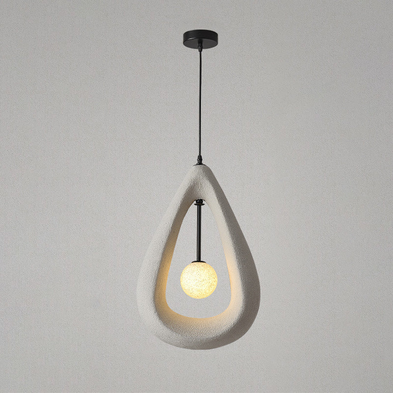 Traditional Japanese Iron Polystyrene Teardrop Shape 1-Light Pendant Light For Dining Room