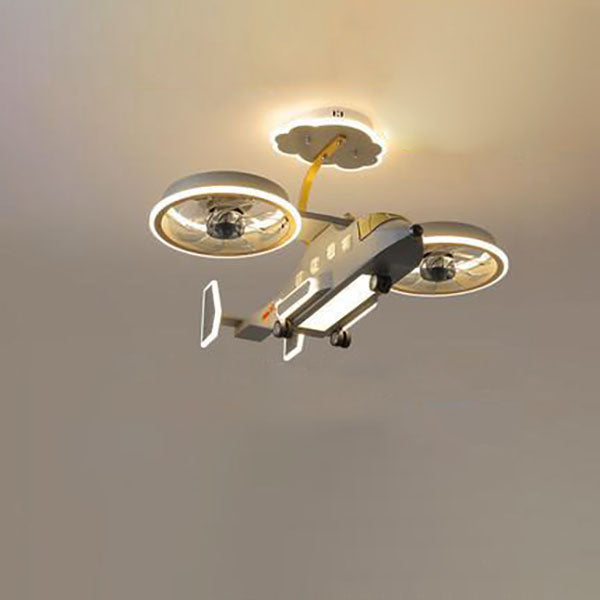 Contemporary Creative Hardware Kids Aircraft LED Downrods Ceiling Fan Light For Bedroom