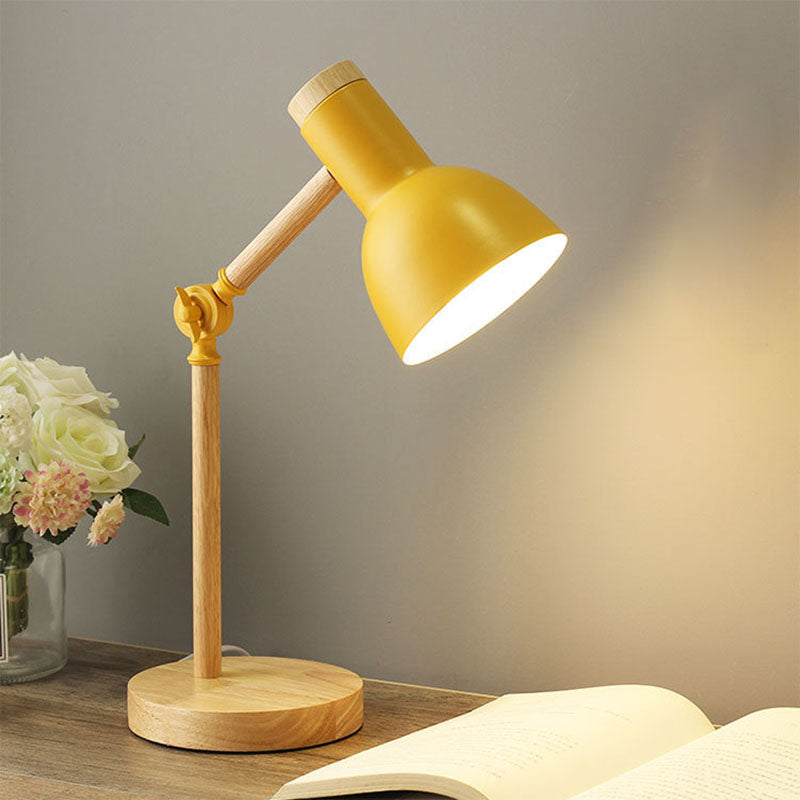 Contemporary Nordic Iron Semi-Circular Shade Wooden Base 1-Light Table Lamp For Study