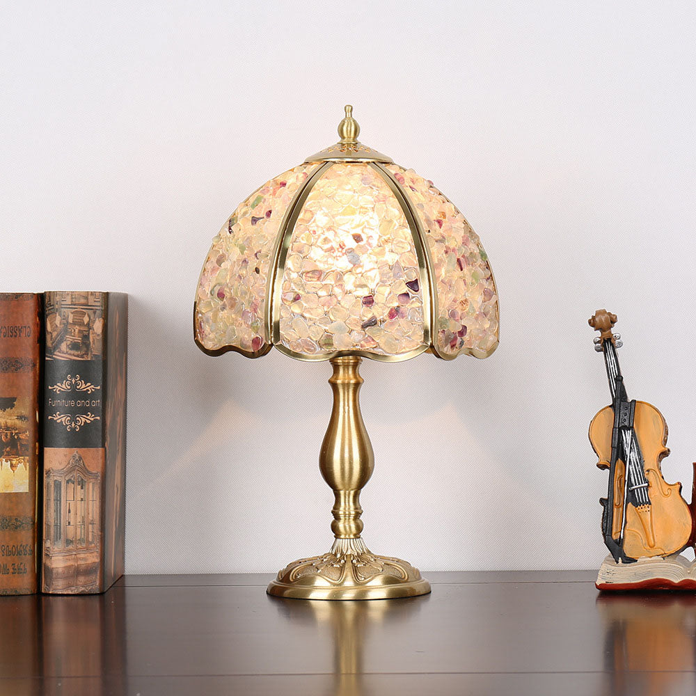 Contemporary Creative Colored Crystal Copper Flower 1-Light Table Lamp For Bedroom