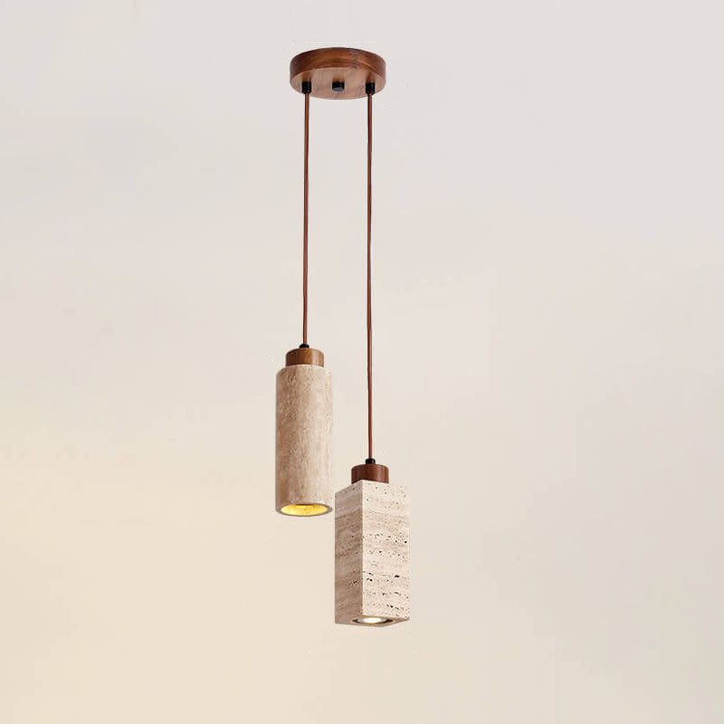 Japanese Wabi-sabi Solid Wood Stone 1/2/3-Light Island Light Chandelier