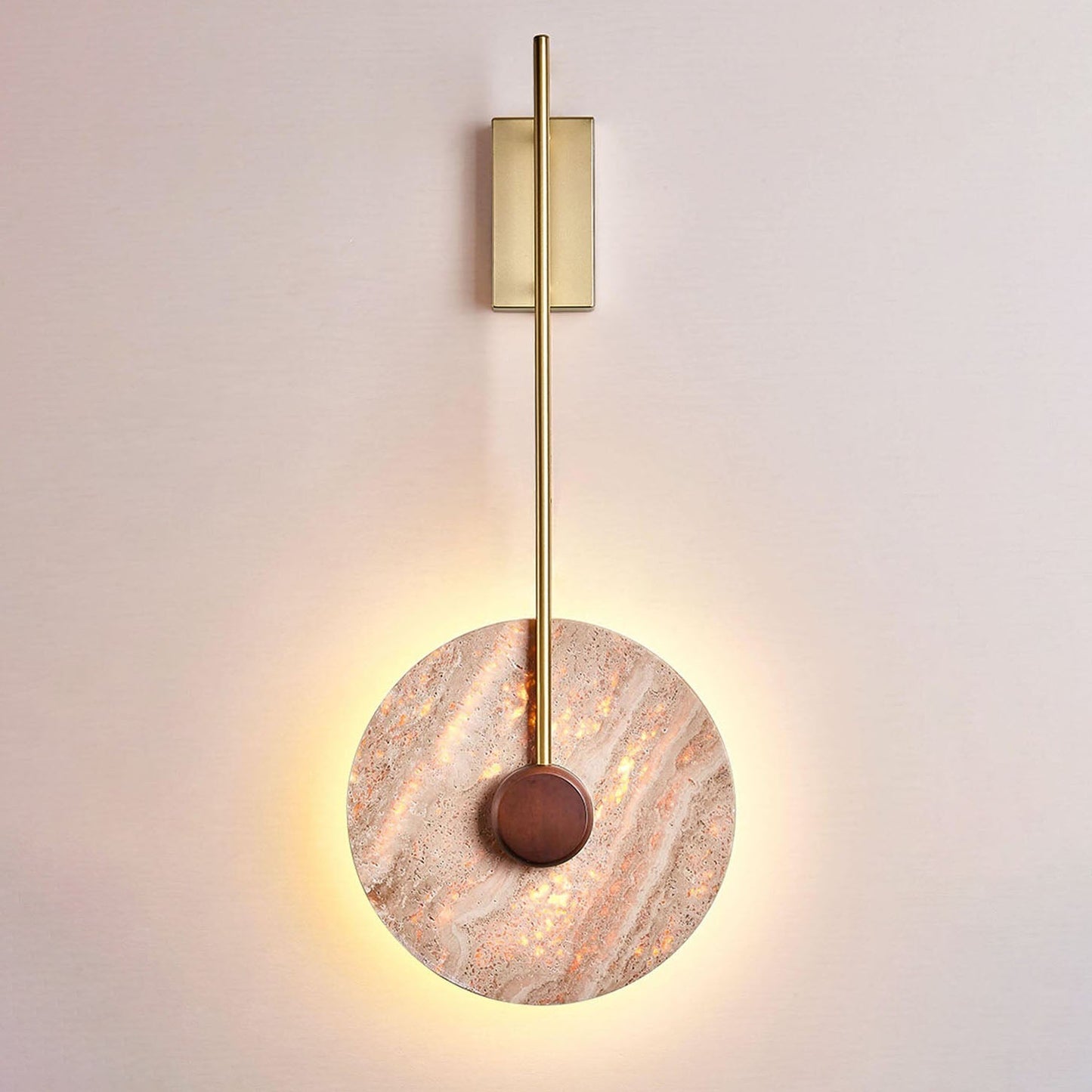 Scandinavian Modern Minimalist Round Iron Yellow Travertine LED Wall Sconce Lamp