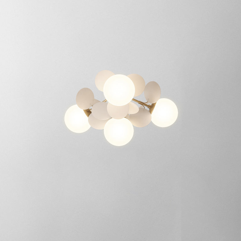 Contemporary Nordic Iron Acrylic Glass Flower Branch Round Ball 4/6/8 Light Semi-Flush Mount Ceiling Light For Living Room