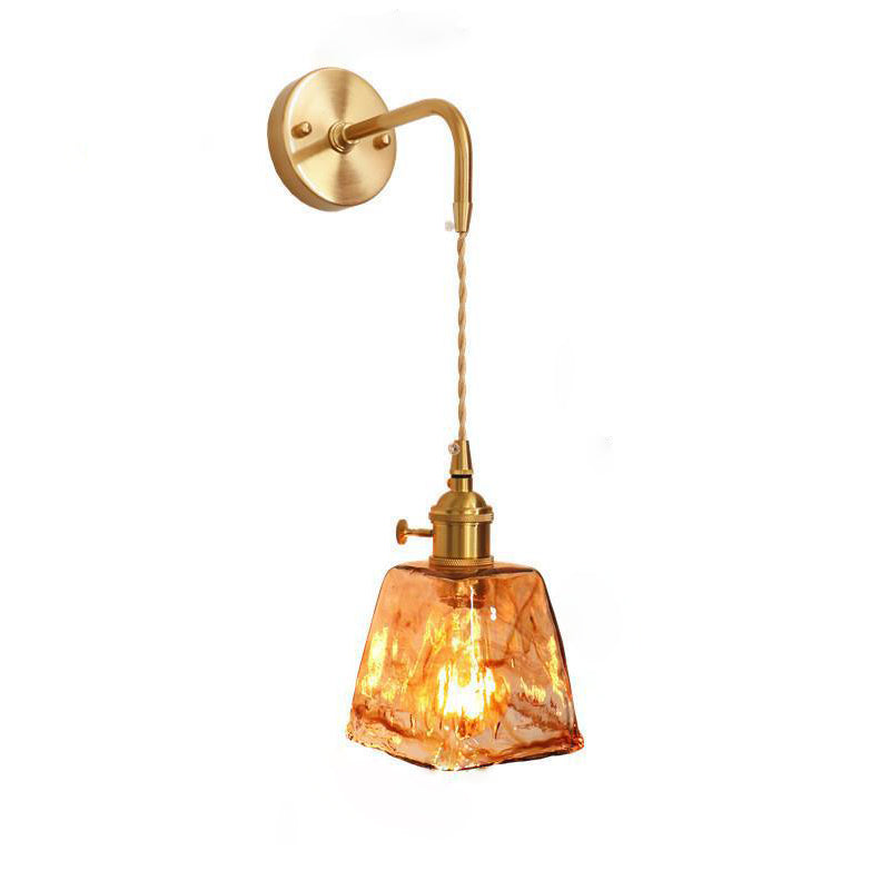 Modern Eclectic Amber Glass Geometric 1-Light Wall Sconce Lamp For Living Room