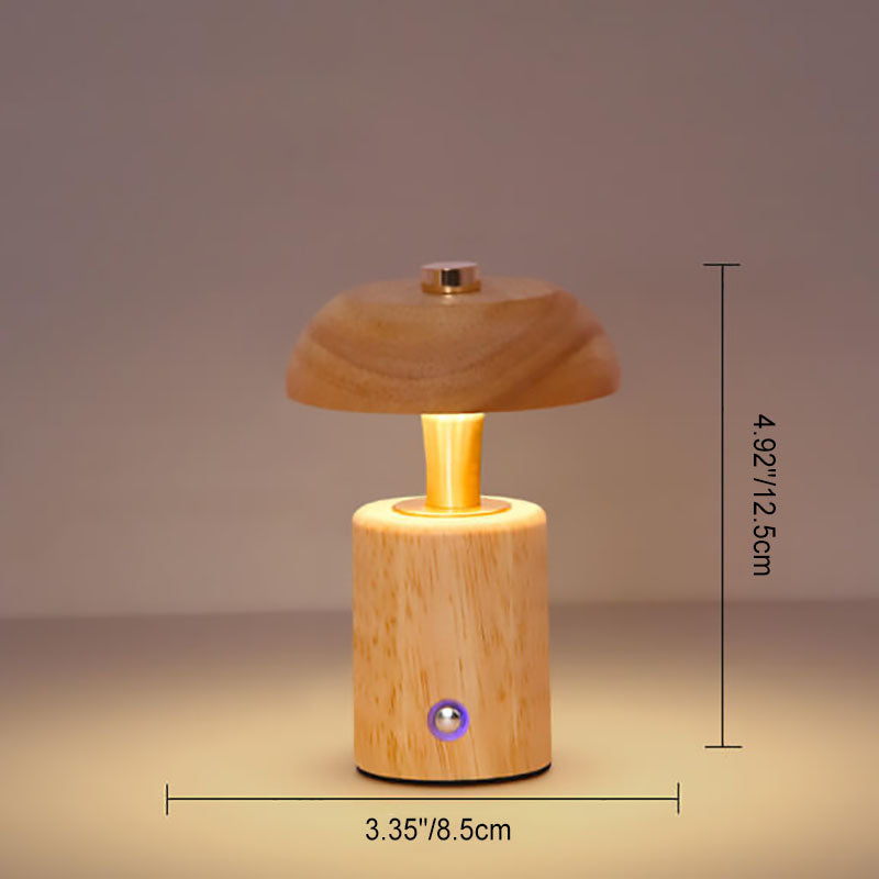 Contemporary Nordic Creative Solid Wood Mushroom LED Table Lamp For Bedroom