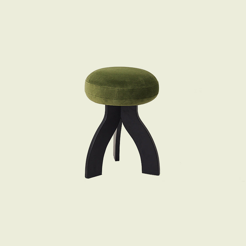 Traditional Vintage Round Triangle Base Wood Fabric Vanity Stool For Bedroom