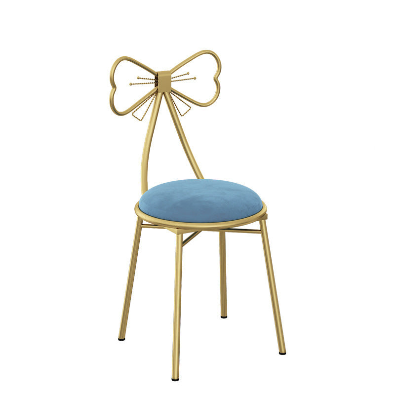 Contemporary Creative Bow Round Upholstered Velvet PU Leather Metal Vanity Stool Backrest For Bedroom