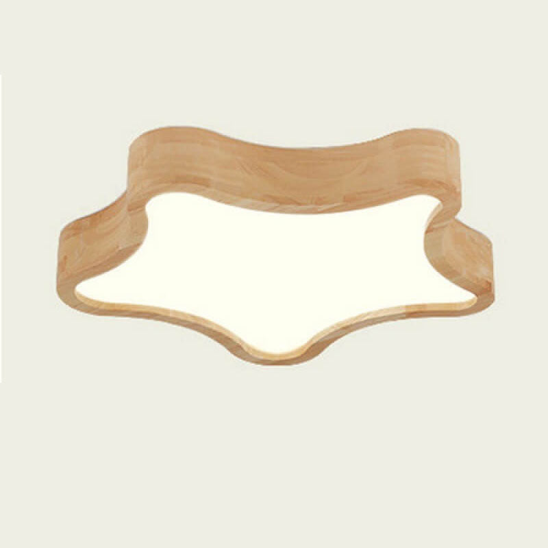 Scandinavian Modern Minimalist Clouds Stars Rubber Wood Acrylic LED Flush Mount Ceiling Light