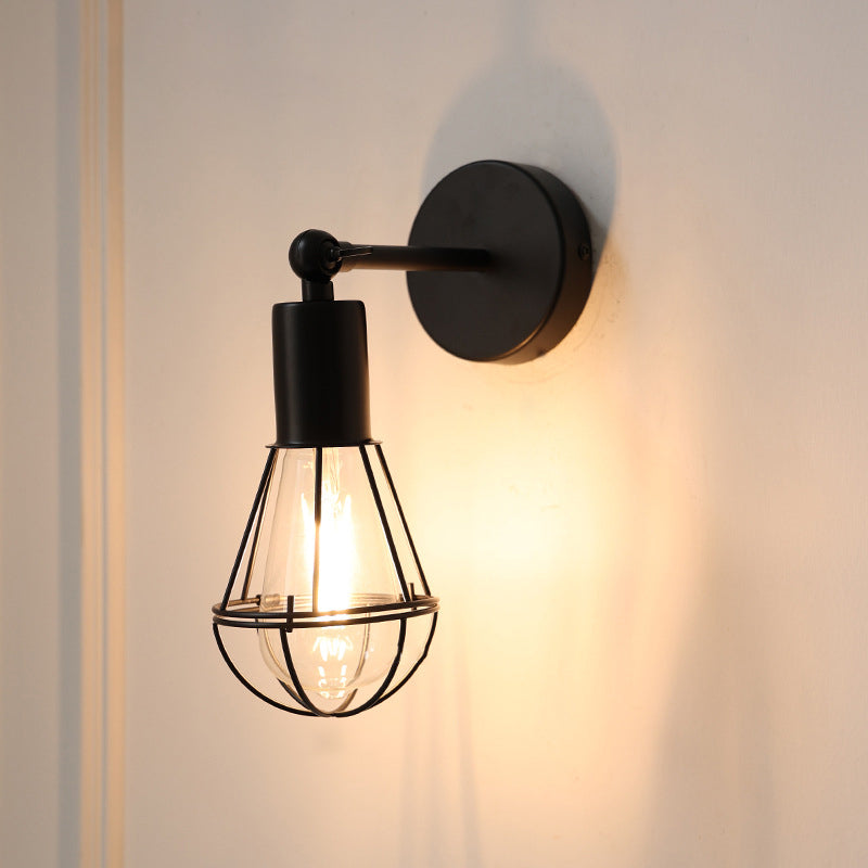 Traditional Vintage Cage Iron 1-Light Wall Sconce Lamp For Living Room