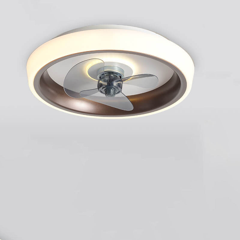 Nordic Minimalist Round Acrylic Wood Grain LED Flush Mount Ceiling Fan Light