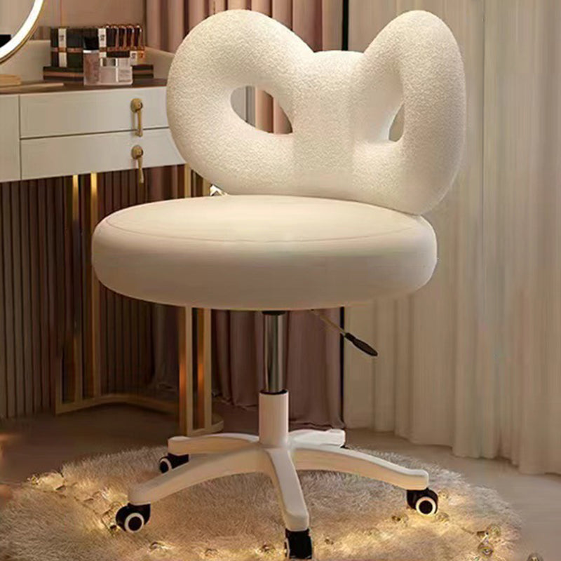 Modern Art Deco Butterfly Knot Round Lambswool Faux Leather Metal Vanity Stool Backrest Armless For Bedroom