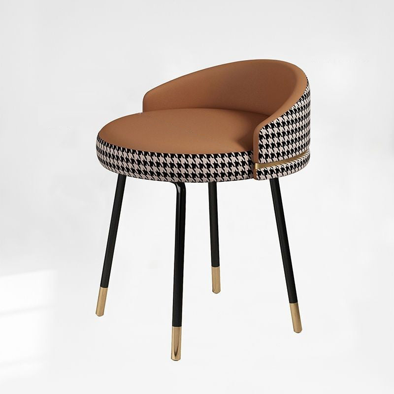 Contemporary Nordic Round Houndstooth Faux Leather Fabric Splicing Vanity Stool Low Back For Bedroom