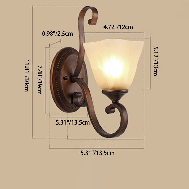 Traditional Vintage Round Glass Iron 1/2 Light Wall Sconce Lamp For Bedroom