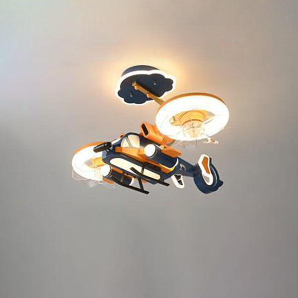 Contemporary Creative Hardware Kids Aircraft LED Downrods Ceiling Fan Light For Bedroom