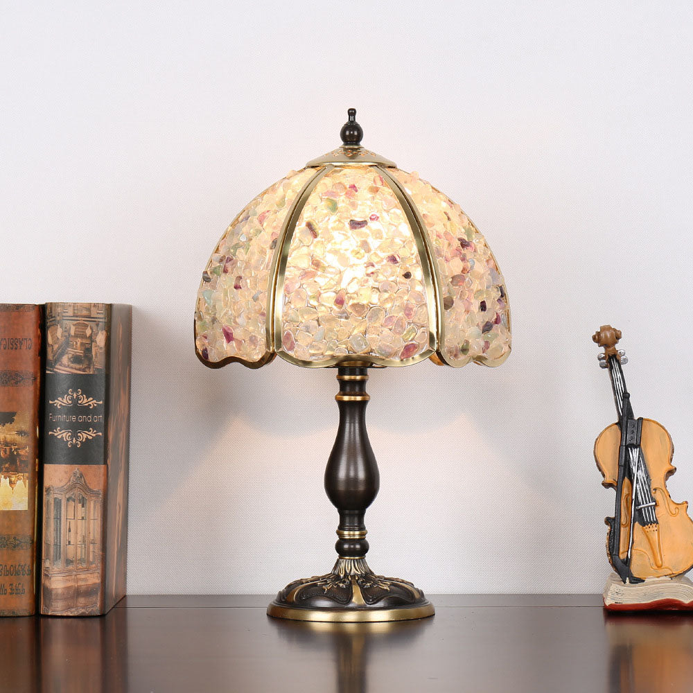Contemporary Creative Colored Crystal Copper Flower 1-Light Table Lamp For Bedroom