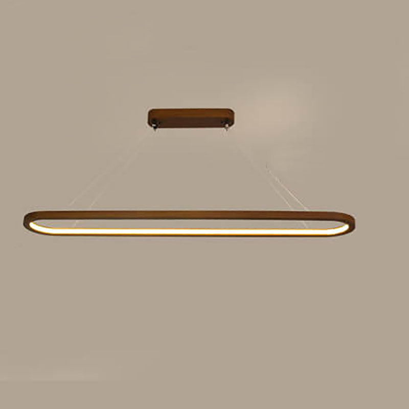 Modern Chinese Solid Wood Round Ring Frame Island Light LED Chandelier