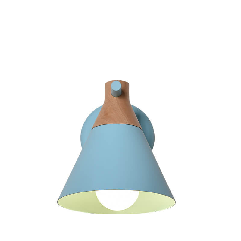 Nordic Solid Wood Macaron Cone Shade 1-Light Wall Sconce Lamp