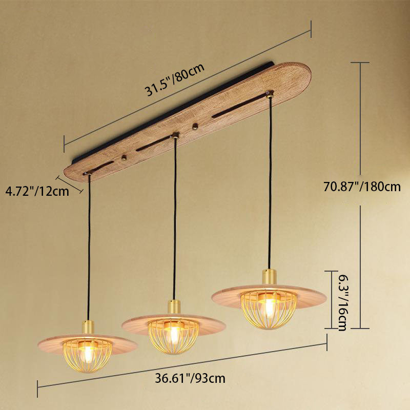 Industrial Simple Light Luxury Wooden Disc 1/2/3-Light Island Light Chandelier